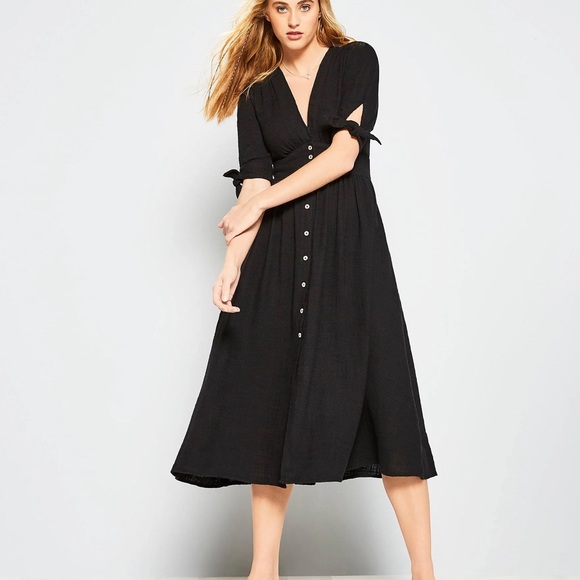 Free People Love of My Life Midi Dress Black (Small) - Picture 1 of 5